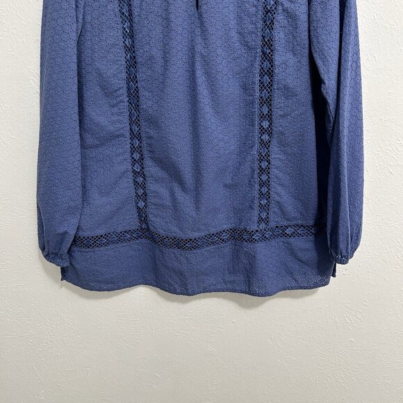 Lands End Pacific Blue Cotton Eyelet Lace Boho Art-to-Wear Tunic Top Size M - Picture 2 of 10